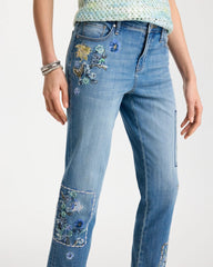 Floral Patchwork Girlfriend Crop Jeans Aquamarine Indigo - Chico's