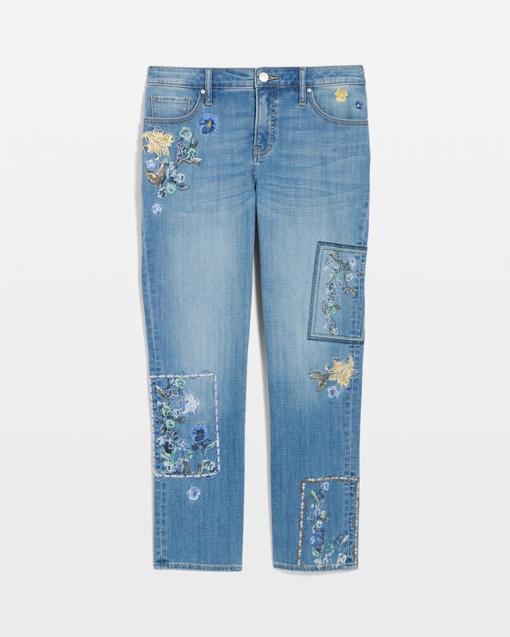 Floral Patchwork Girlfriend Crop Jeans Aquamarine Indigo - Chico's