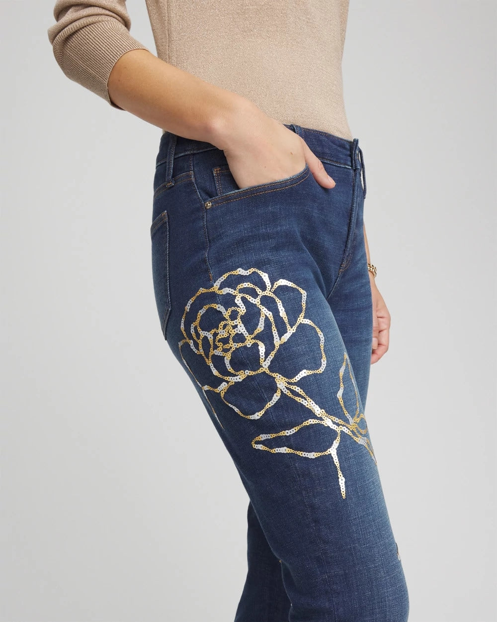 Sequins Rose Girlfriend Slim-Leg Jeans Sequoia Indigo - Chico's