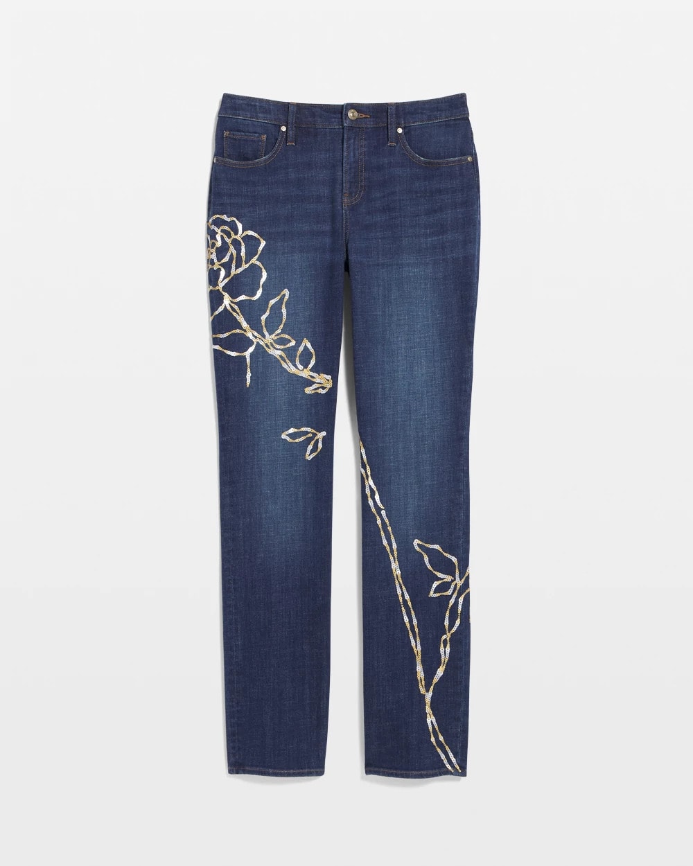 Sequins Rose Girlfriend Slim-Leg Jeans Sequoia Indigo - Chico's