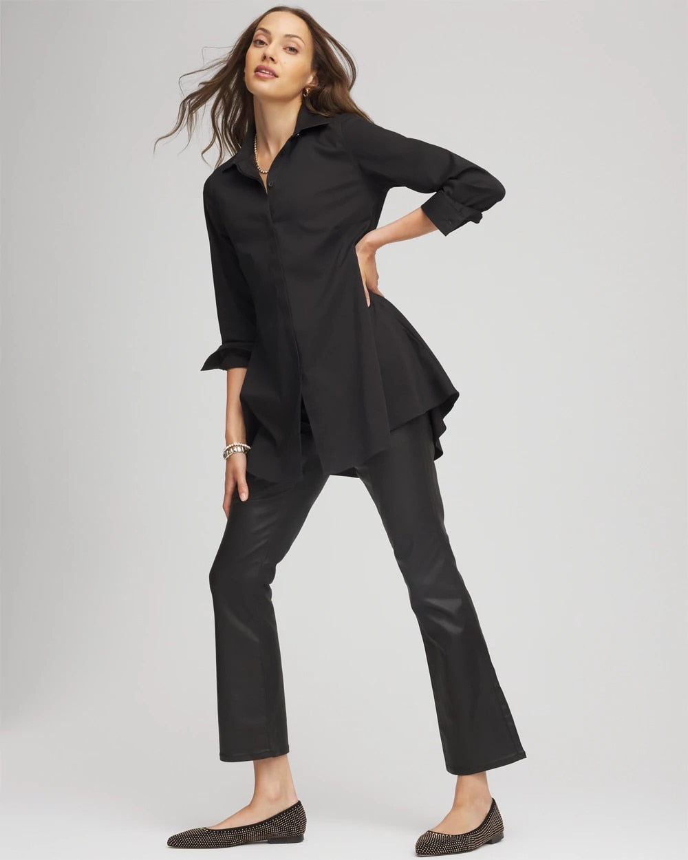 Coated Girlfriend Cropped Flared Jeans Black - Chico's