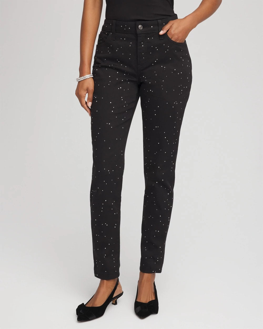 Stone Embellished Girlfriend Slim Ankle Jeans Black - Chico's