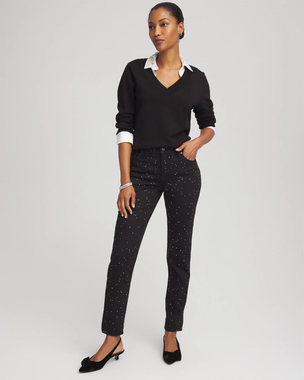 Stone Embellished Girlfriend Slim Ankle Jeans Black - Chico's