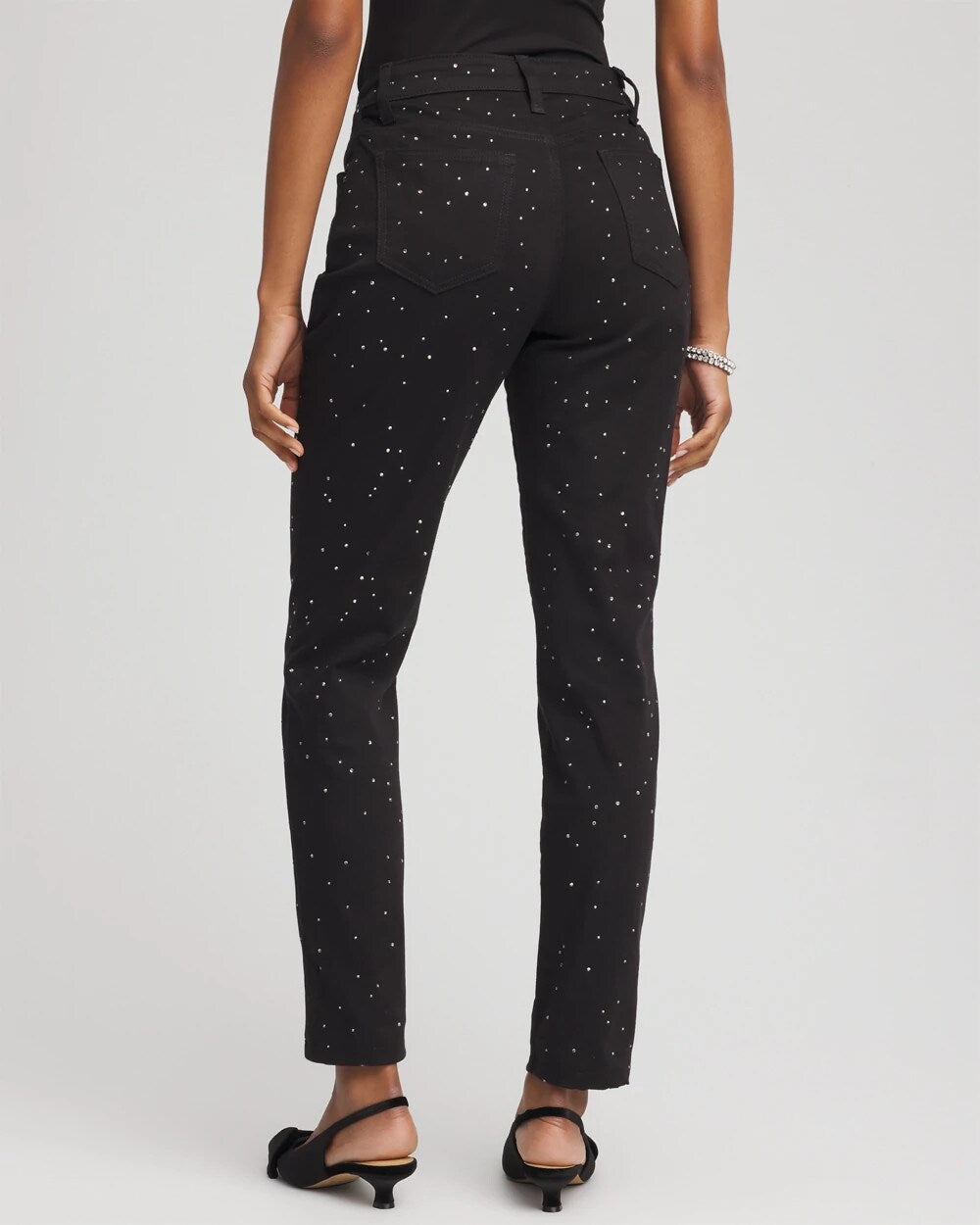 Stone Embellished Girlfriend Slim Ankle Jeans Black - Chico's