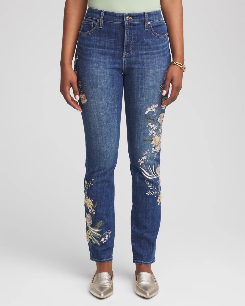Appliqué Girlfriend Slim Ankle Jeans Dragon Road Indigo - Chico's
