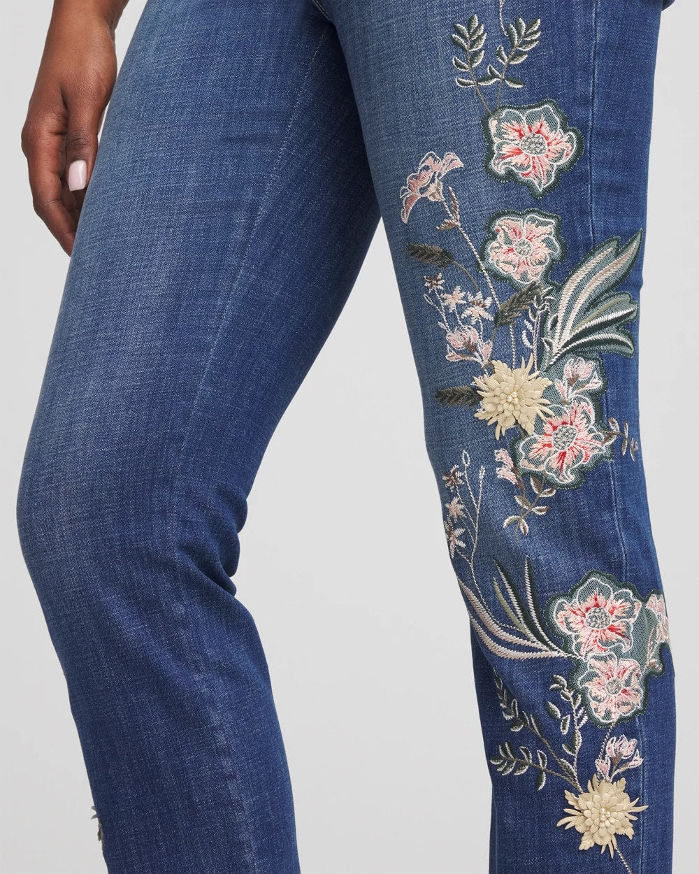 Appliqué Girlfriend Slim Ankle Jeans Dragon Road Indigo - Chico's