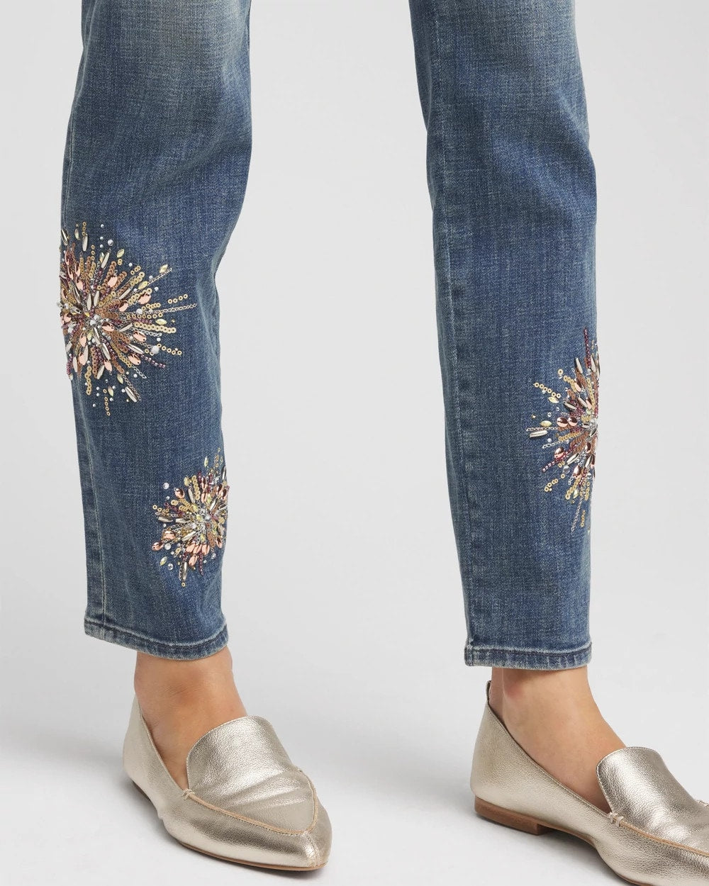 Embellished Starbursts Girlfriend Slim Ankle Jeans Brilliant Blue Indigo - Chico's