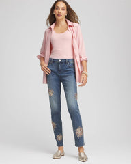 Embellished Starbursts Girlfriend Slim Ankle Jeans Brilliant Blue Indigo - Chico's