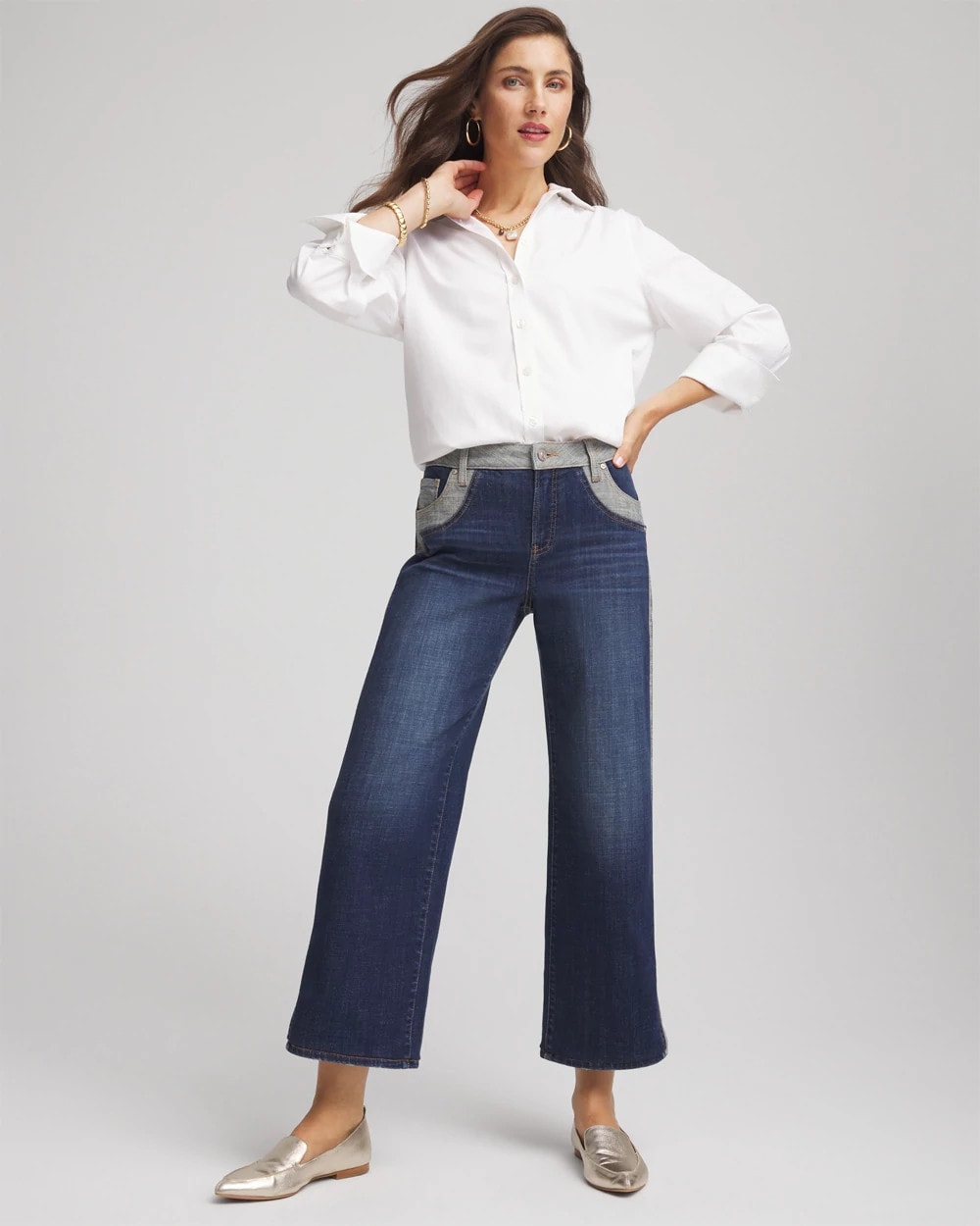 Girlfriend Cropped Colorblock Wide-Leg Jeans Eclipse Indigo - Chico's