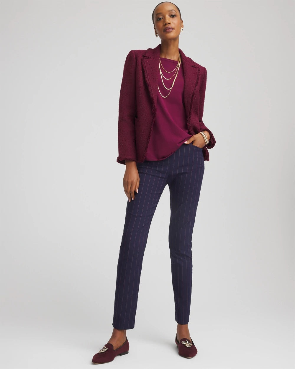 Pinstriped Brigitte™ Slim Pull-On Ankle Pants Passport Blue - Chico's