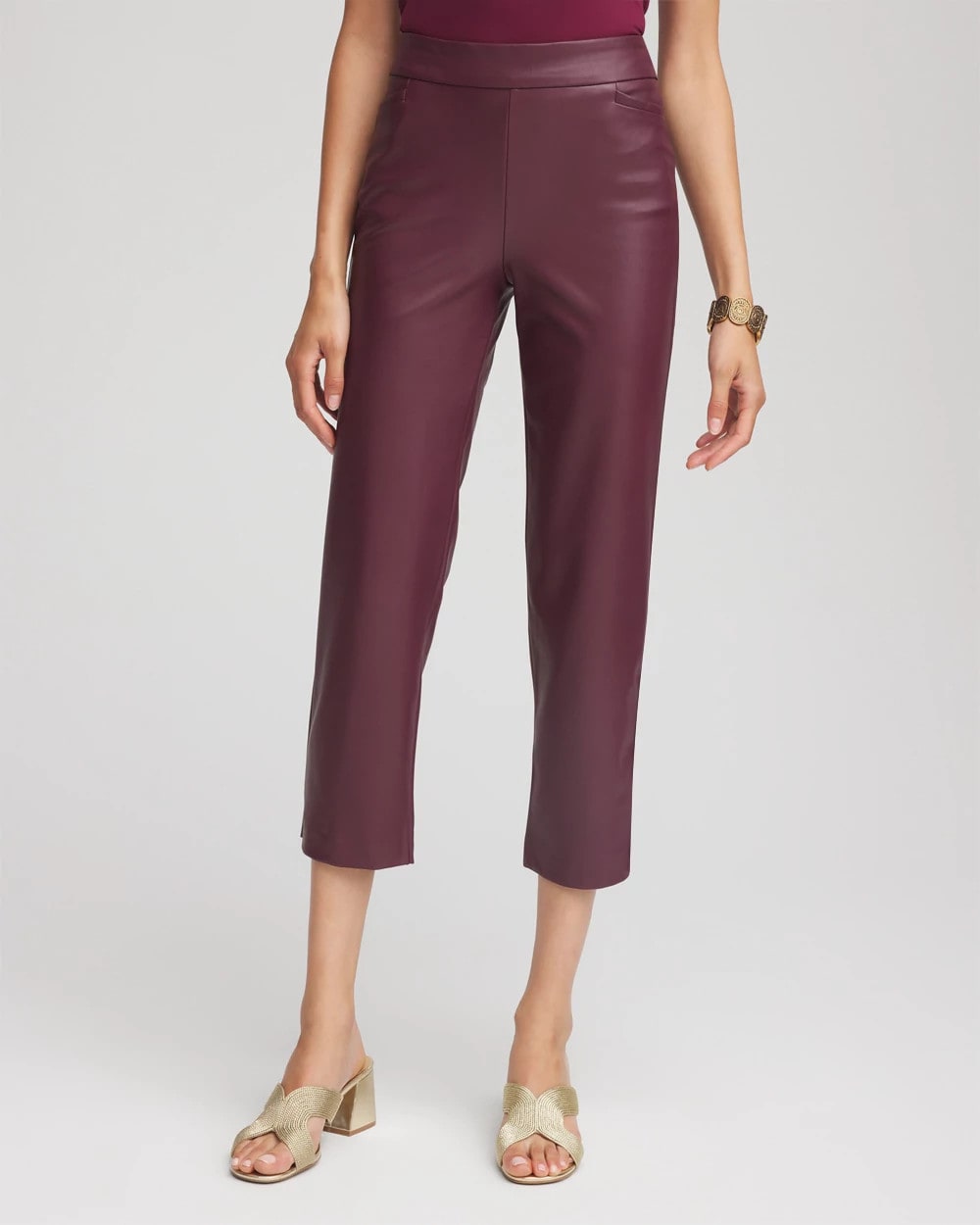 Faux Leather Brigitte™ Pull-On Cropped Pants Blackened Burgundy - Chico's