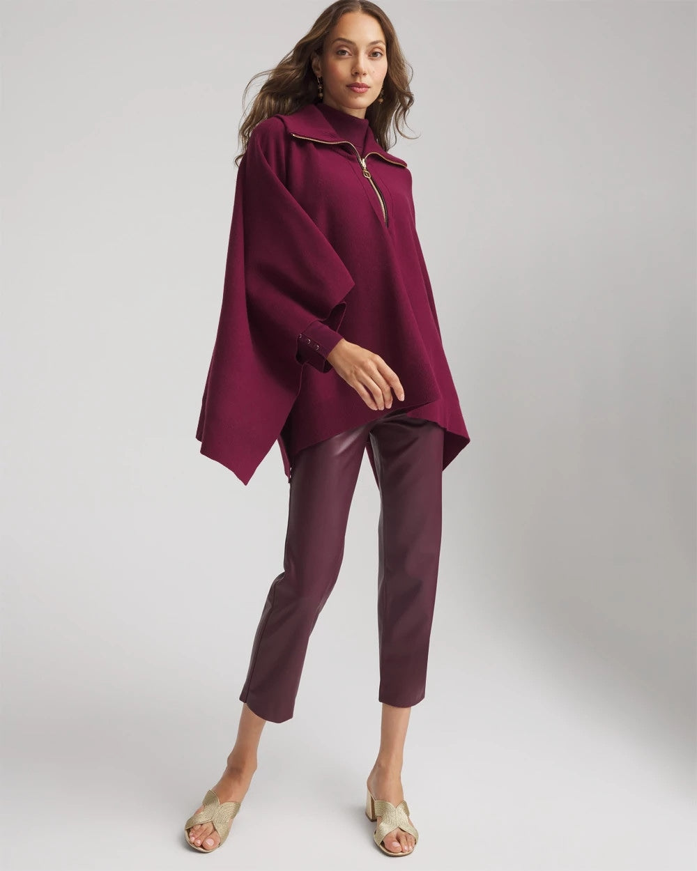Faux Leather Brigitte™ Pull-On Cropped Pants Blackened Burgundy - Chico's