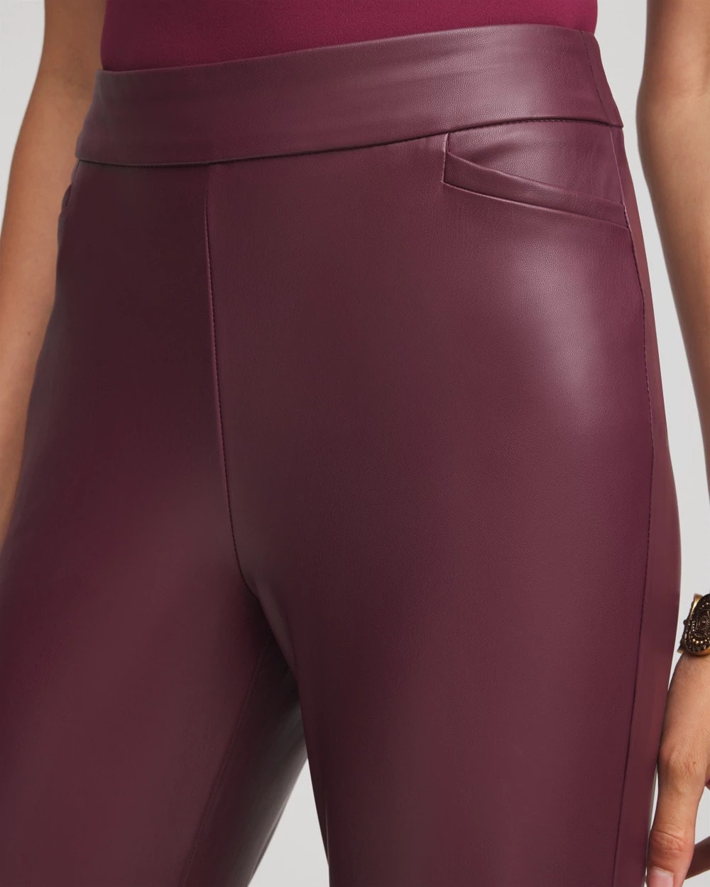 Faux Leather Brigitte™ Pull-On Cropped Pants Blackened Burgundy - Chico's