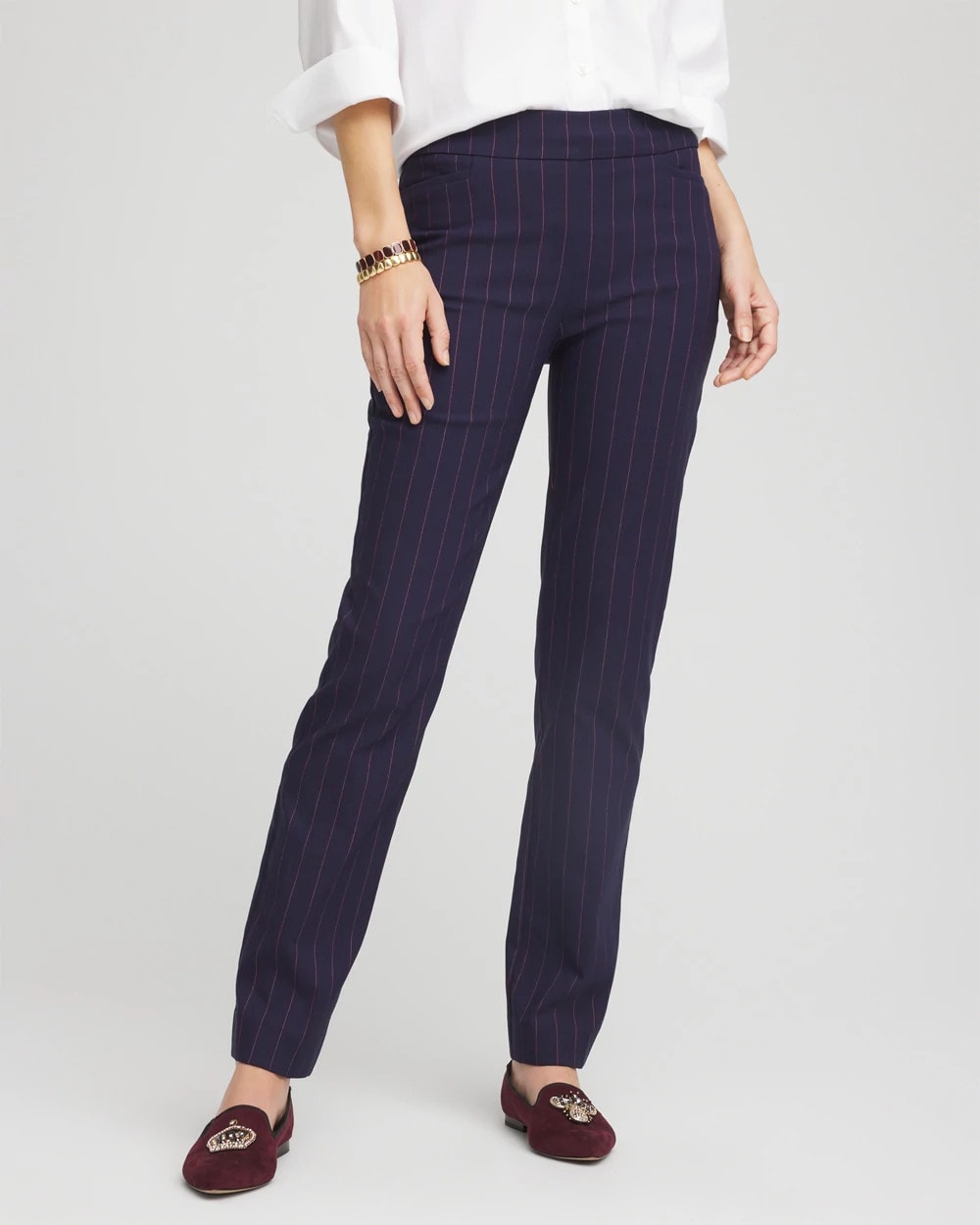 Shadow Stripe Brigitte™ Slim Pull-On Pants Passport Blue - Chico's