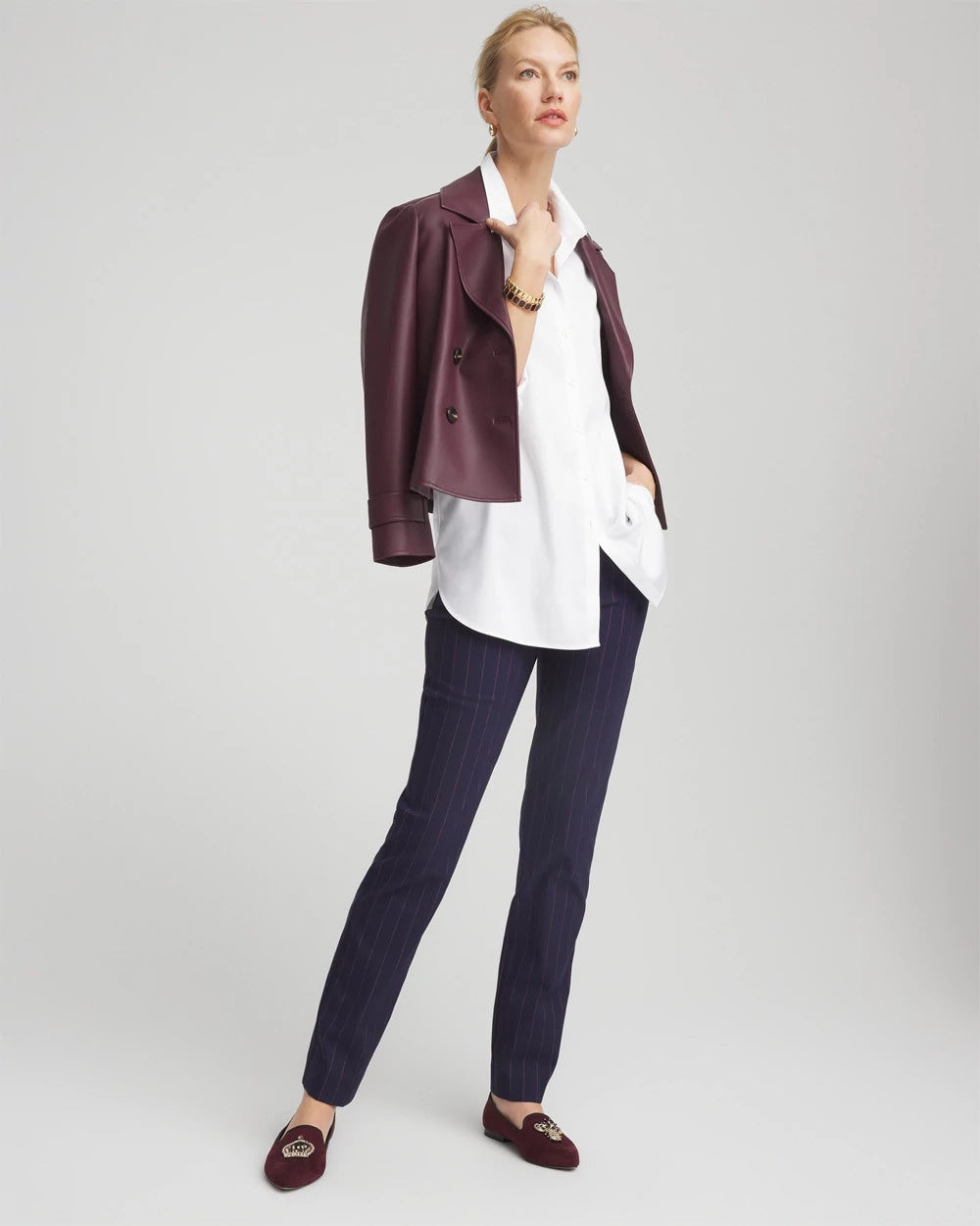Shadow Stripe Brigitte™ Slim Pull-On Pants Passport Blue - Chico's