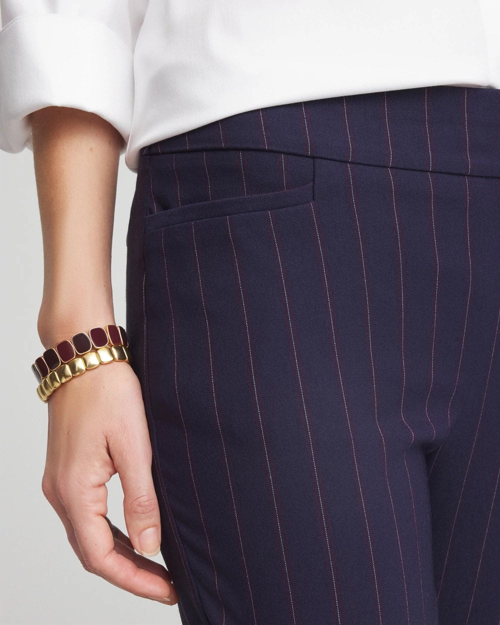 Shadow Stripe Brigitte™ Slim Pull-On Pants Passport Blue - Chico's