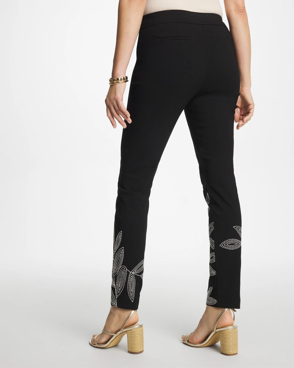 Floral Soutache Brigitte™ Slim Pull-On Ankle Pants Black - Chico's