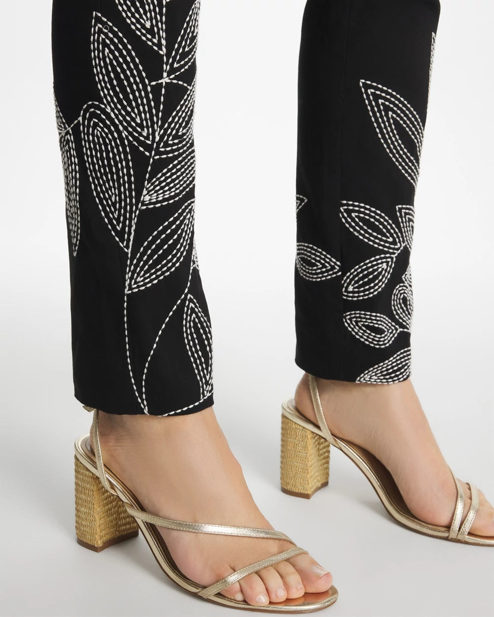 Floral Soutache Brigitte™ Slim Pull-On Ankle Pants Black - Chico's