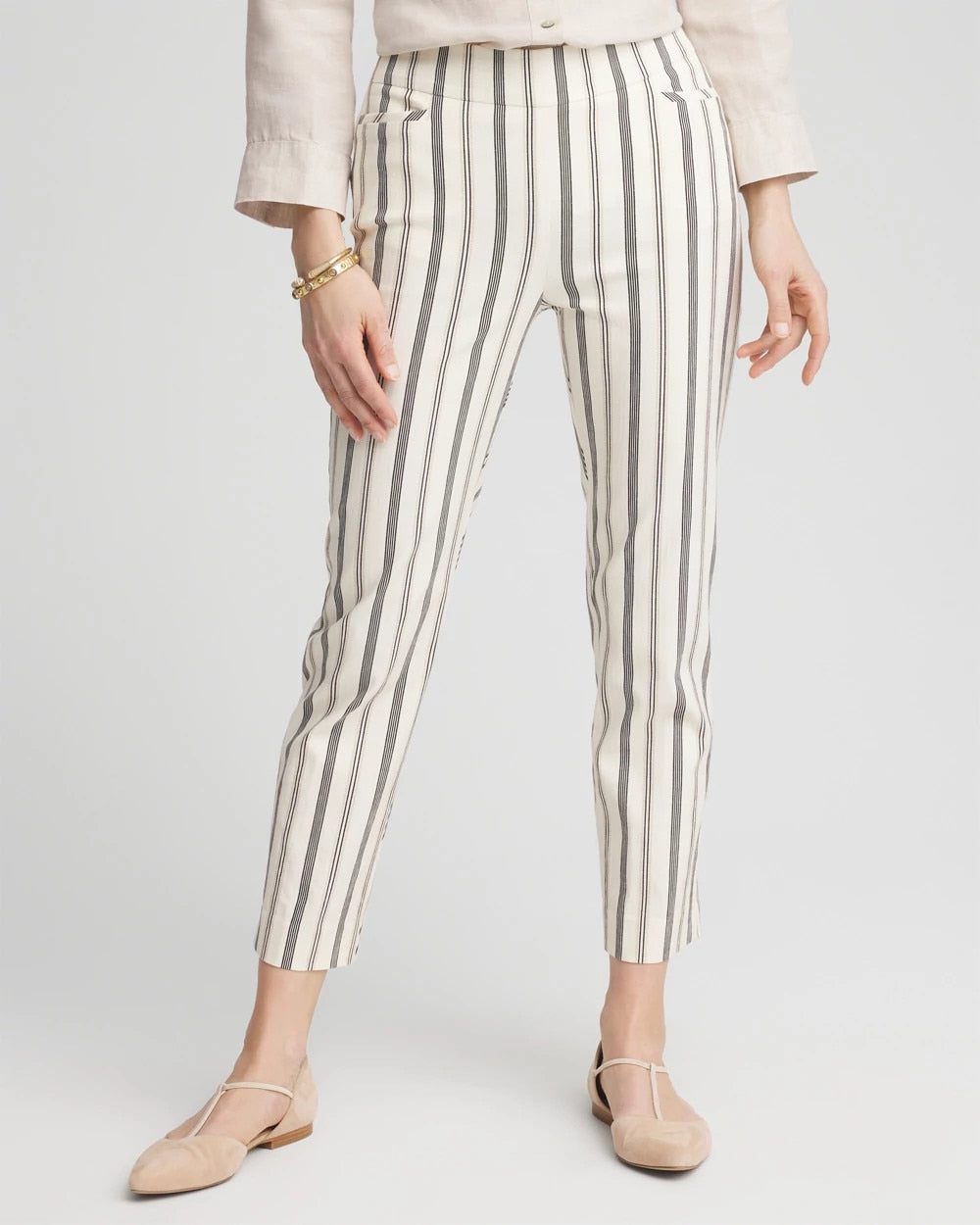 Brigitte™ Slub Striped Cropped Pants Ecru - Chico's