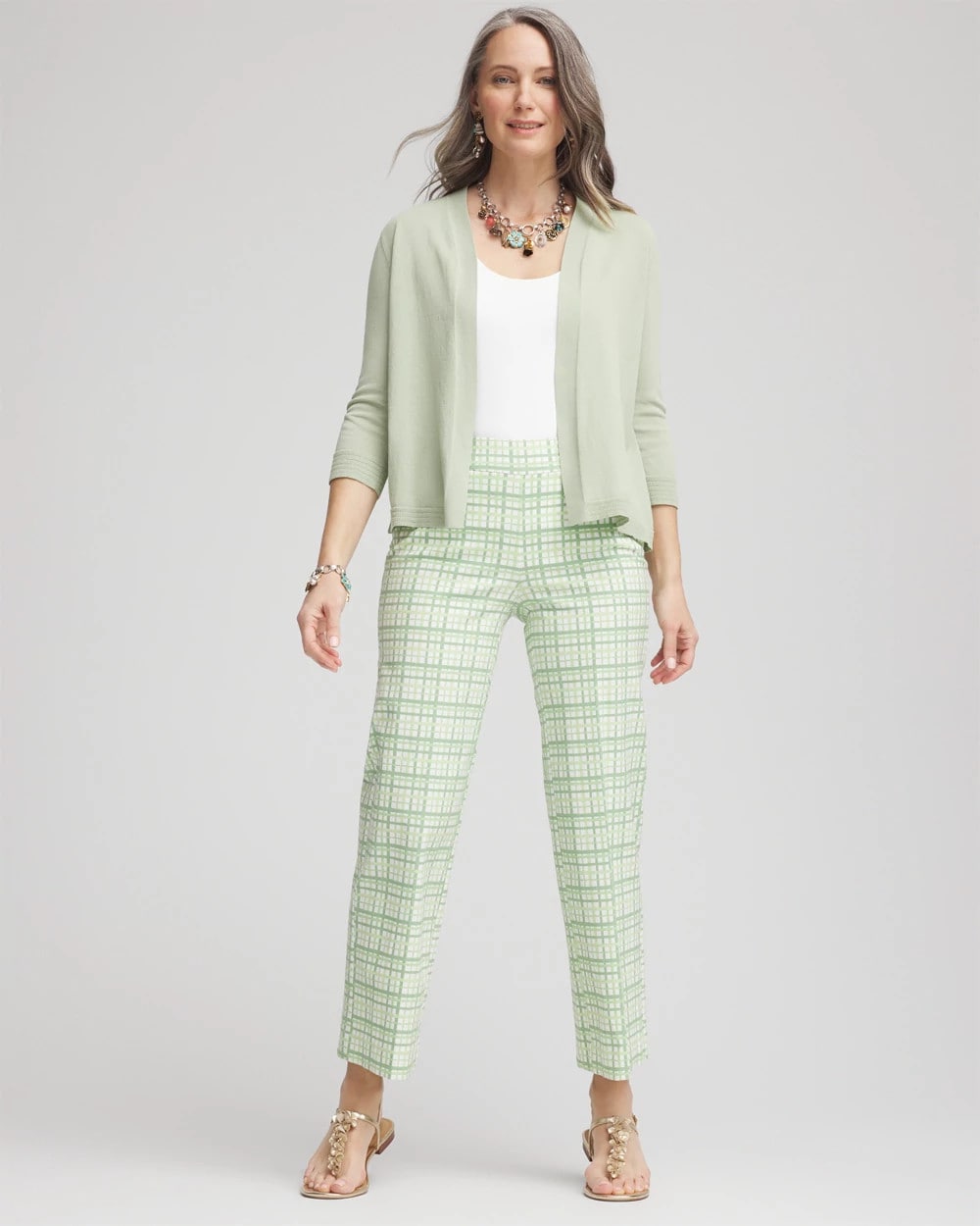 Brigitte™ Wide Leg Plaid Cropped Pants Moroccan Mint - Chico's
