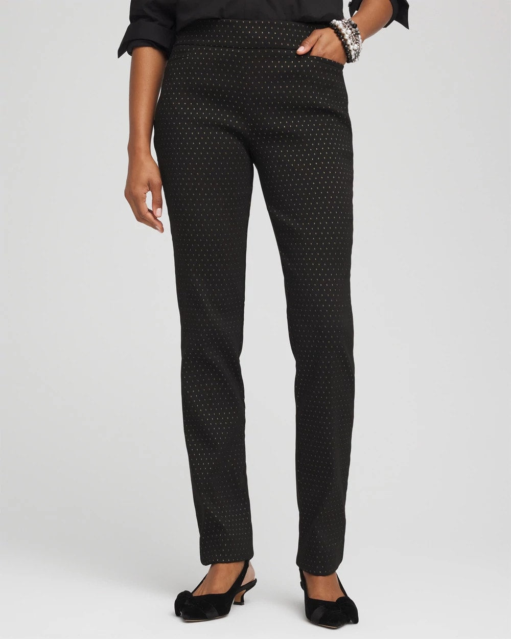 Brigitte™ Slim Full-Length Jacquard Pants Black - Chico's