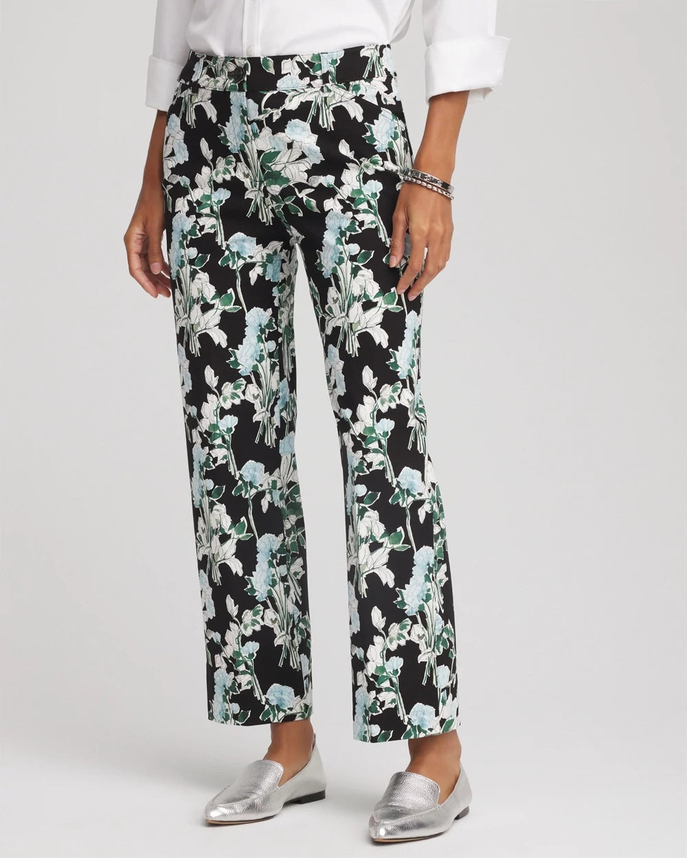 Floral Emme Straight Ankle Pants Black - Chico's