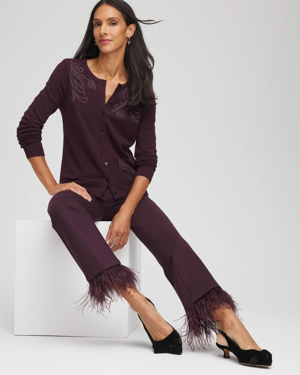 Juliet Feathered Flared Cropped Pants Night Bloom - Chico's