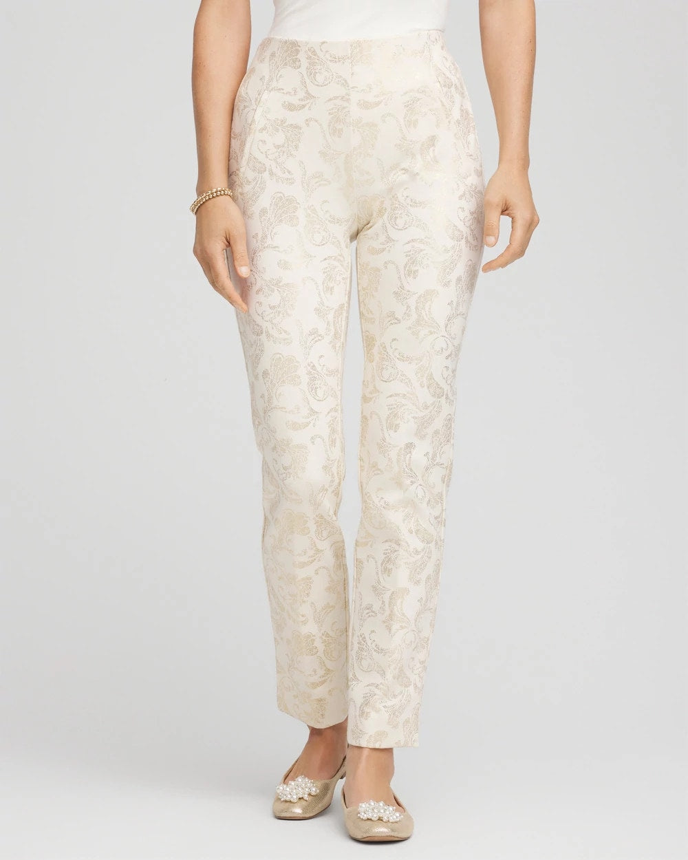 Juliet Golden Foiled Slim Ankle Pants English Cream - Chico's
