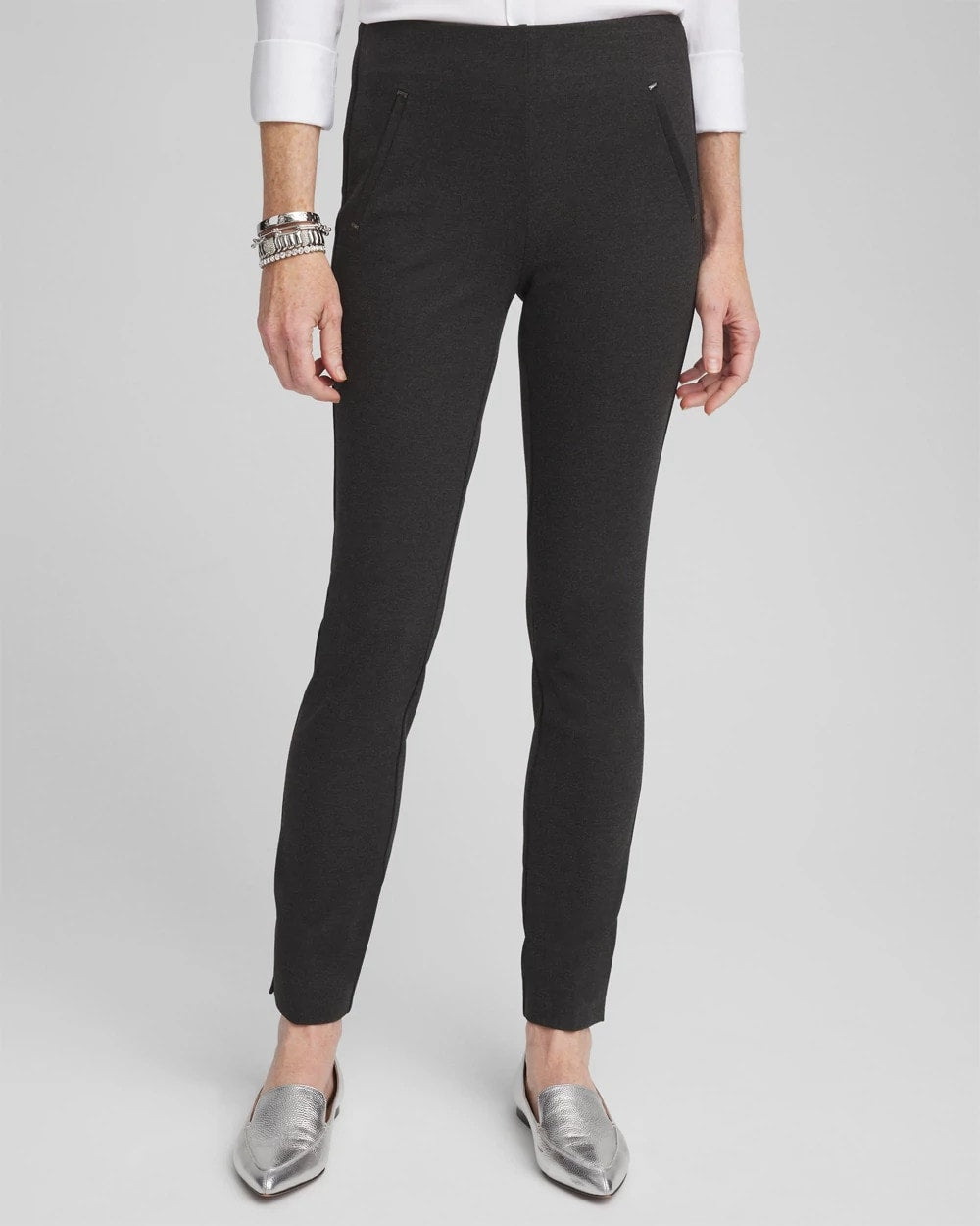 Juliet Trim Detail Ponte Ankle Pants Graphite Heather Gray - Chico's