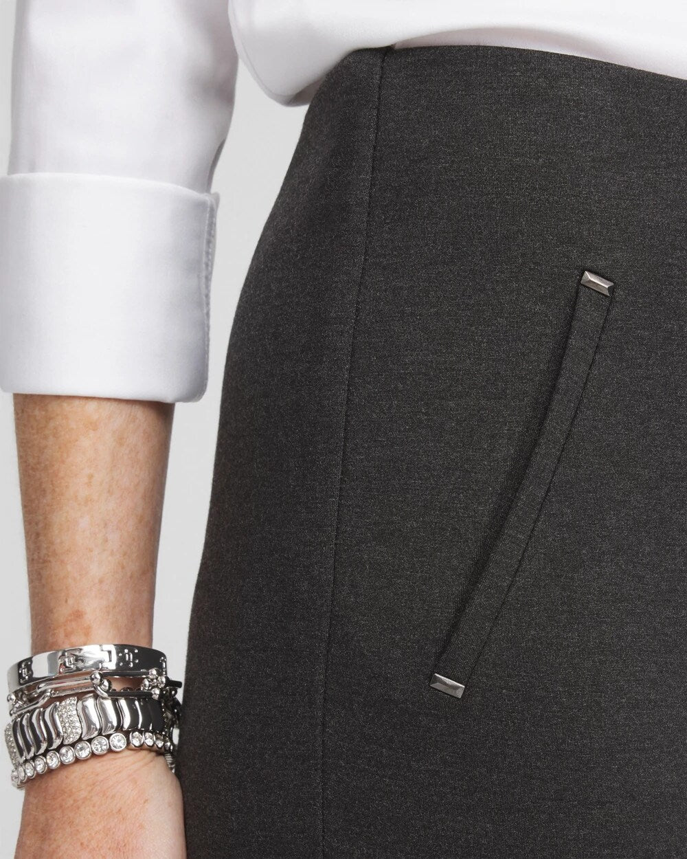 Juliet Trim Detail Ponte Ankle Pants Graphite Heather Gray - Chico's
