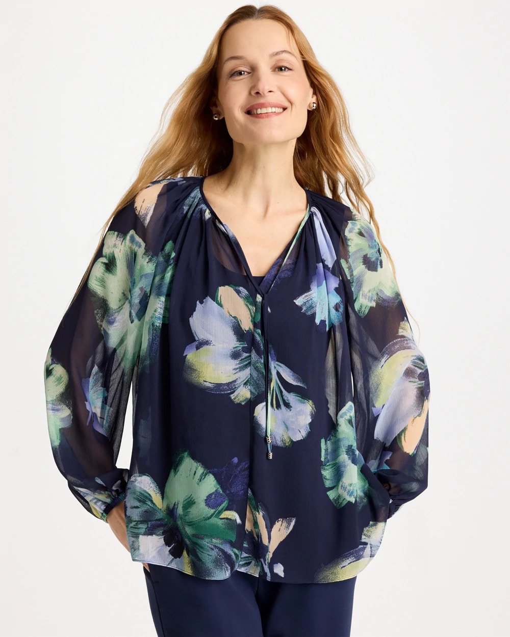 Crinkle Chiffon Tie-Front Blouse Passport Blue - Chico's