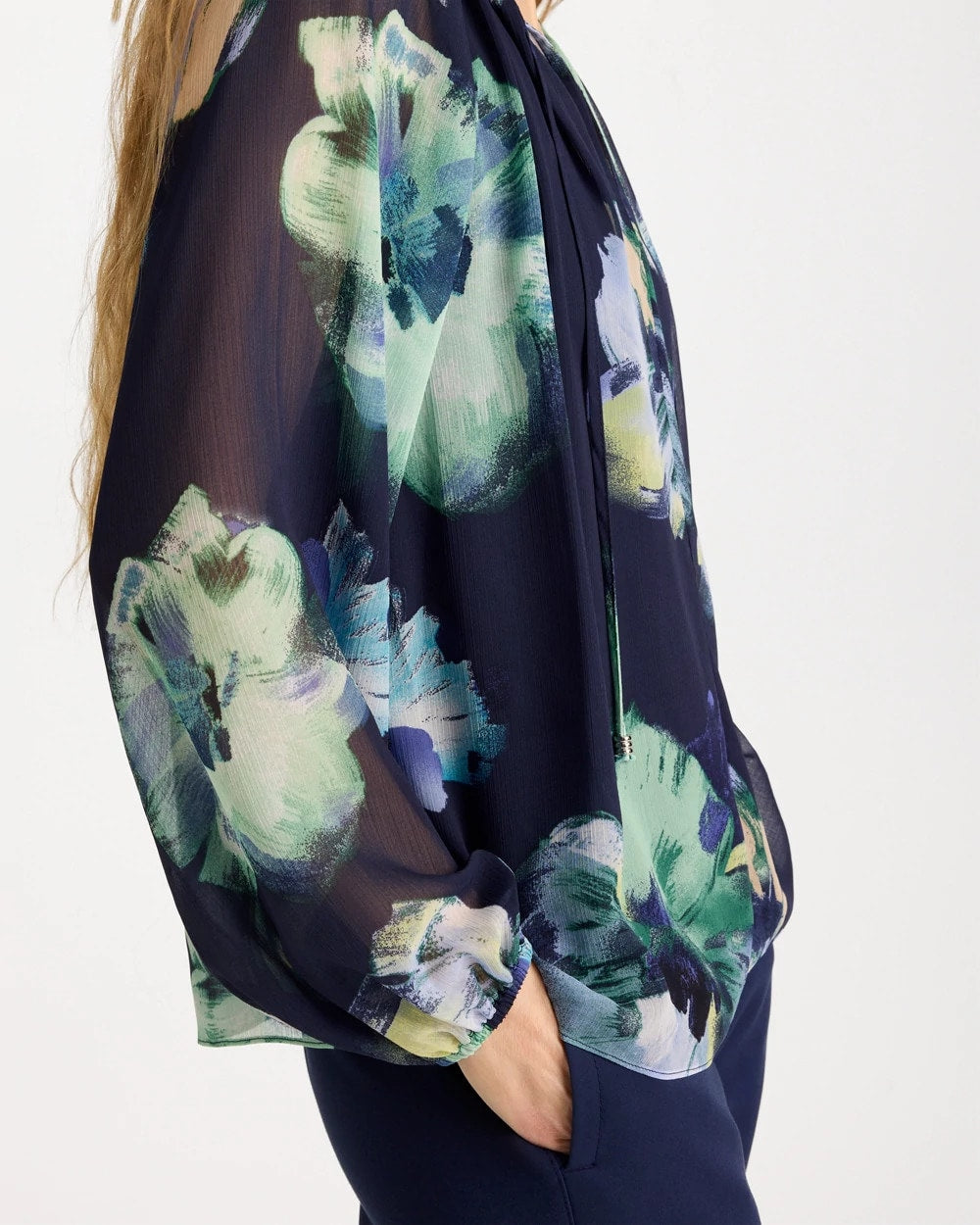 Crinkle Chiffon Tie-Front Blouse Passport Blue - Chico's