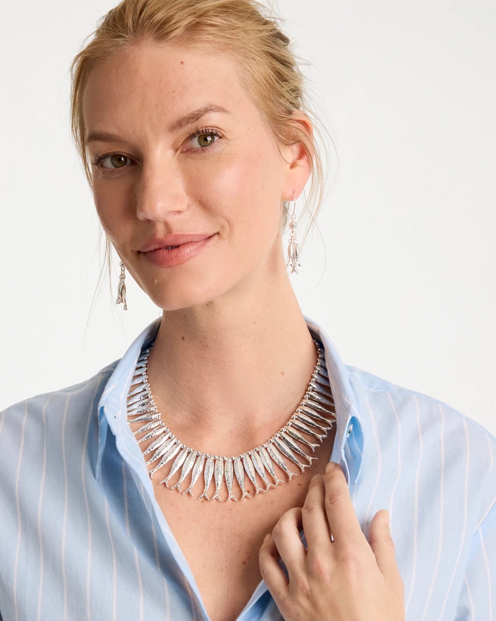Silvertone Fish Collar Necklace Silver - Chico's