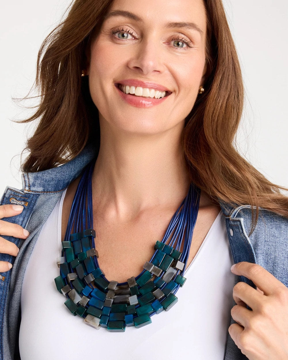 Chico's Originals Resin Square Corded Necklace Blue Multi - Chico's
