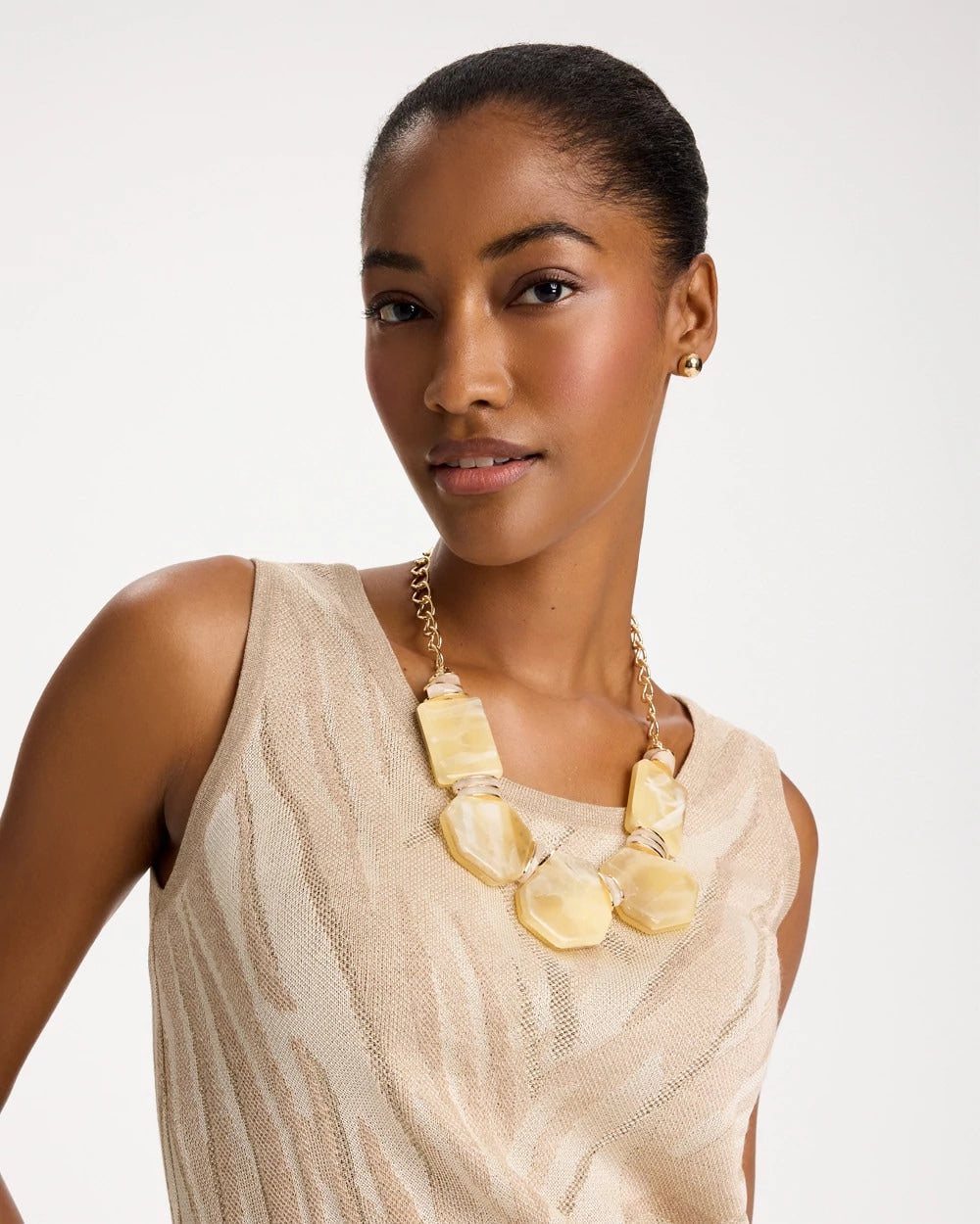 Chico's Originals Neutral Stone Bib Necklace Neutral - Chico's