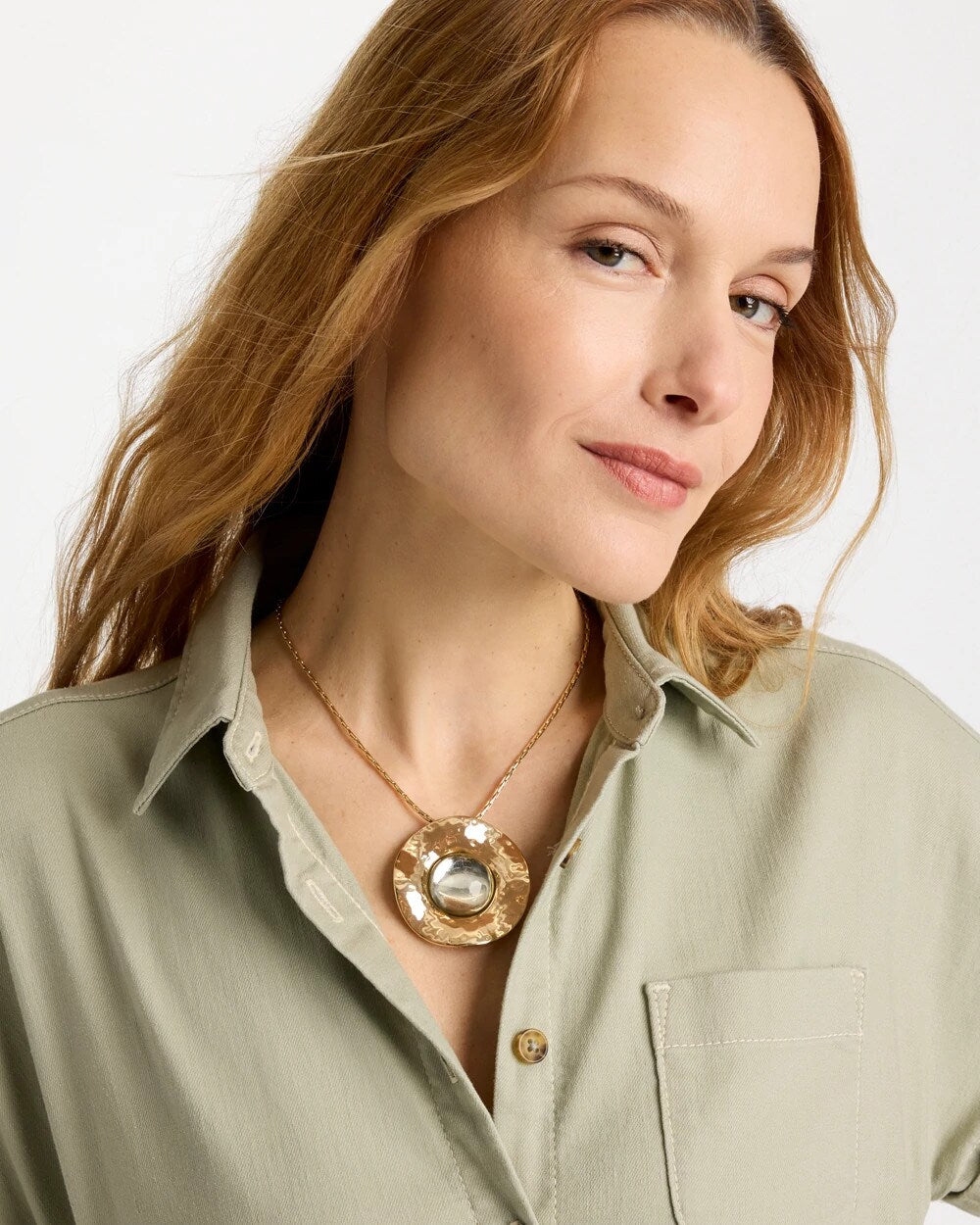 Green Gold Short Pendant Necklace Green - Chico's