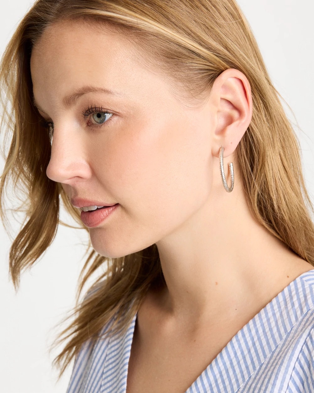 Silvertone Textured Hoop Earrings Silver - Chico's