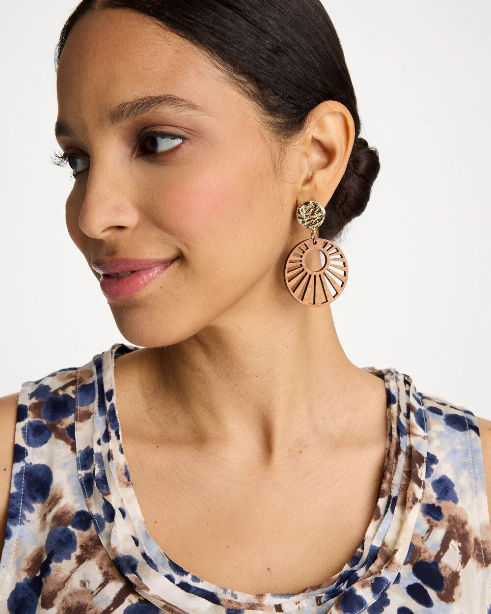 Wood Carved Sun Drop Earrings Brown - Chico's
