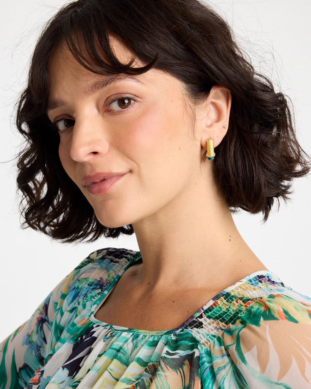 Goldtone Two-Tone Threaded Hoop Earrings Green - Chico's