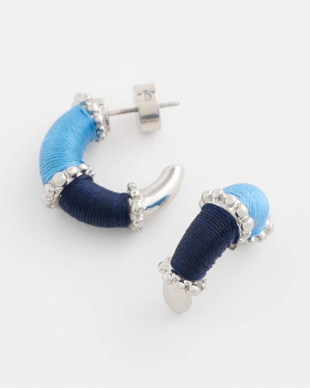 Silvertone Two-Tone Threaded Hoop Earrings Blue Multi - Chico's
