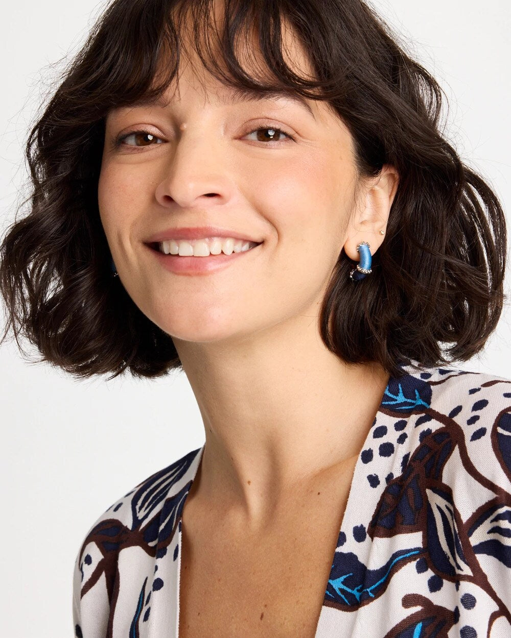 Silvertone Two-Tone Threaded Hoop Earrings Blue Multi - Chico's