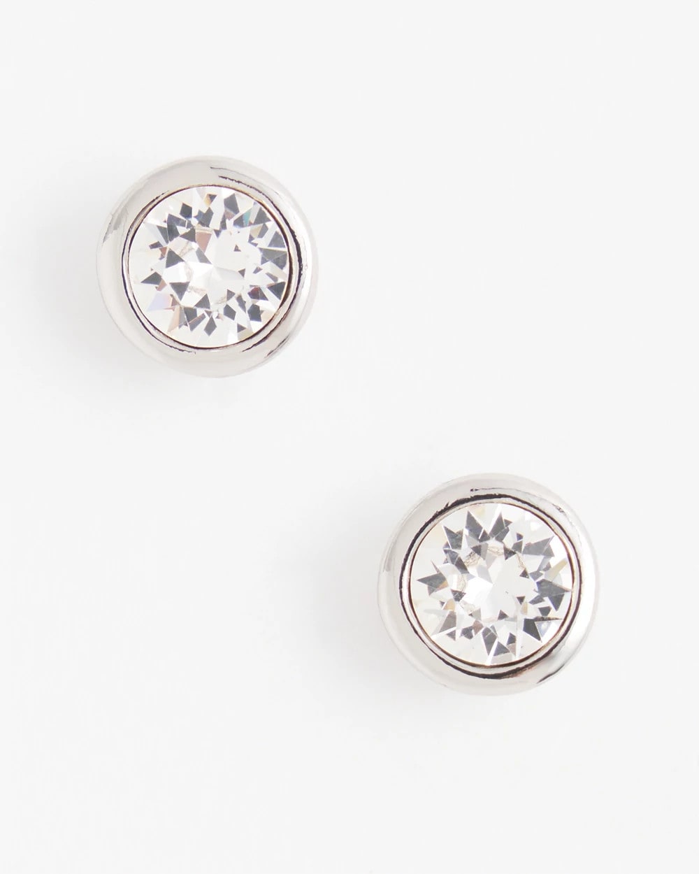 Silver Tone Crystal Stud Earrings Silver - Chico's