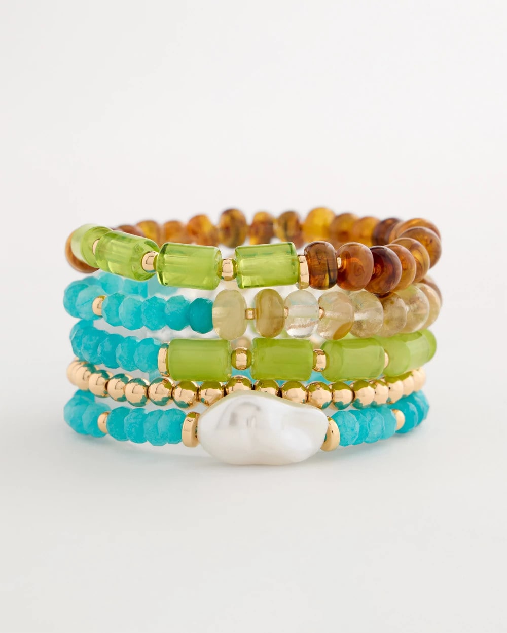 Multi-Colored Stretch Set of Five Beaded Bracelets Multi - Chico's