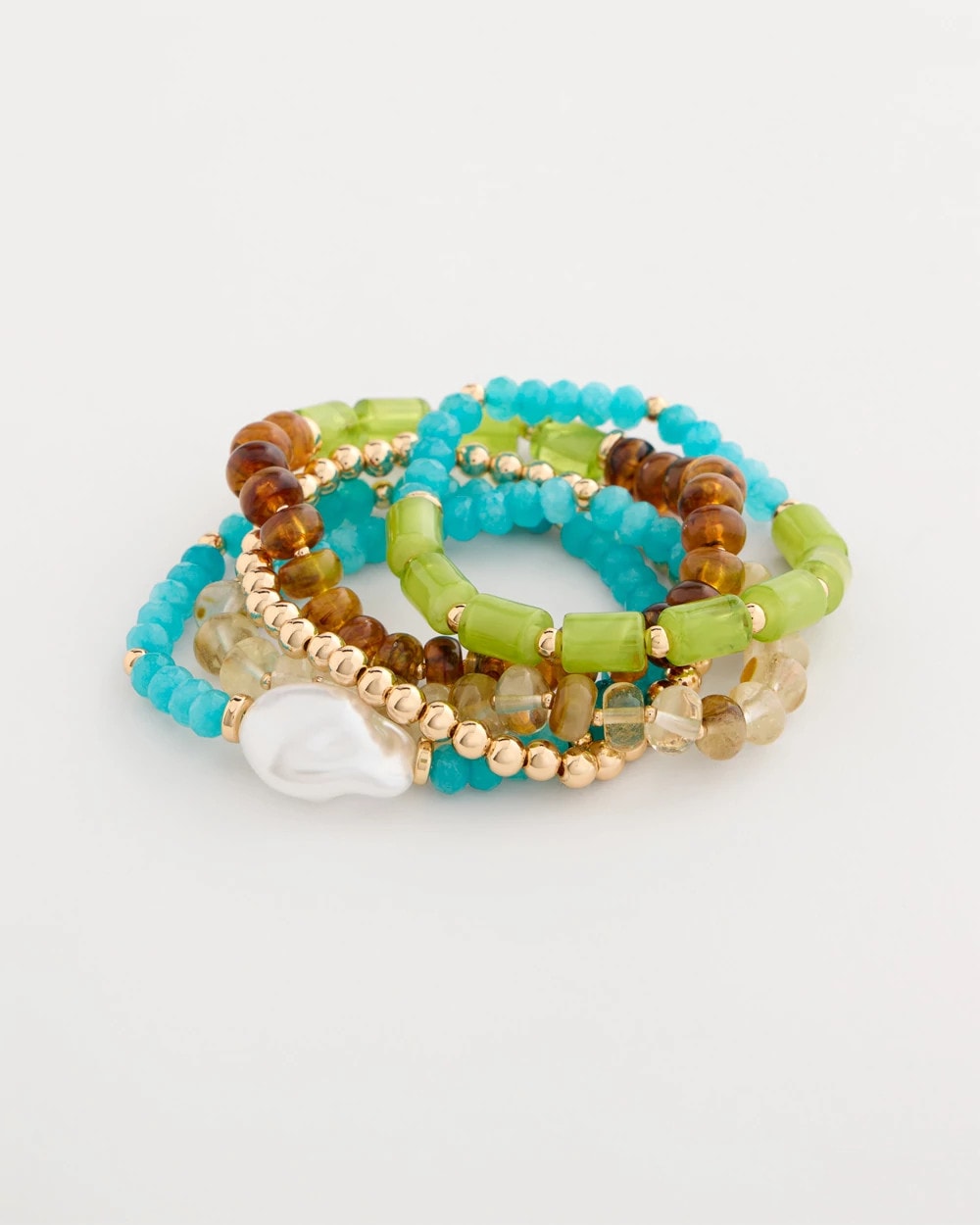 Multi-Colored Stretch Set of Five Beaded Bracelets Multi - Chico's