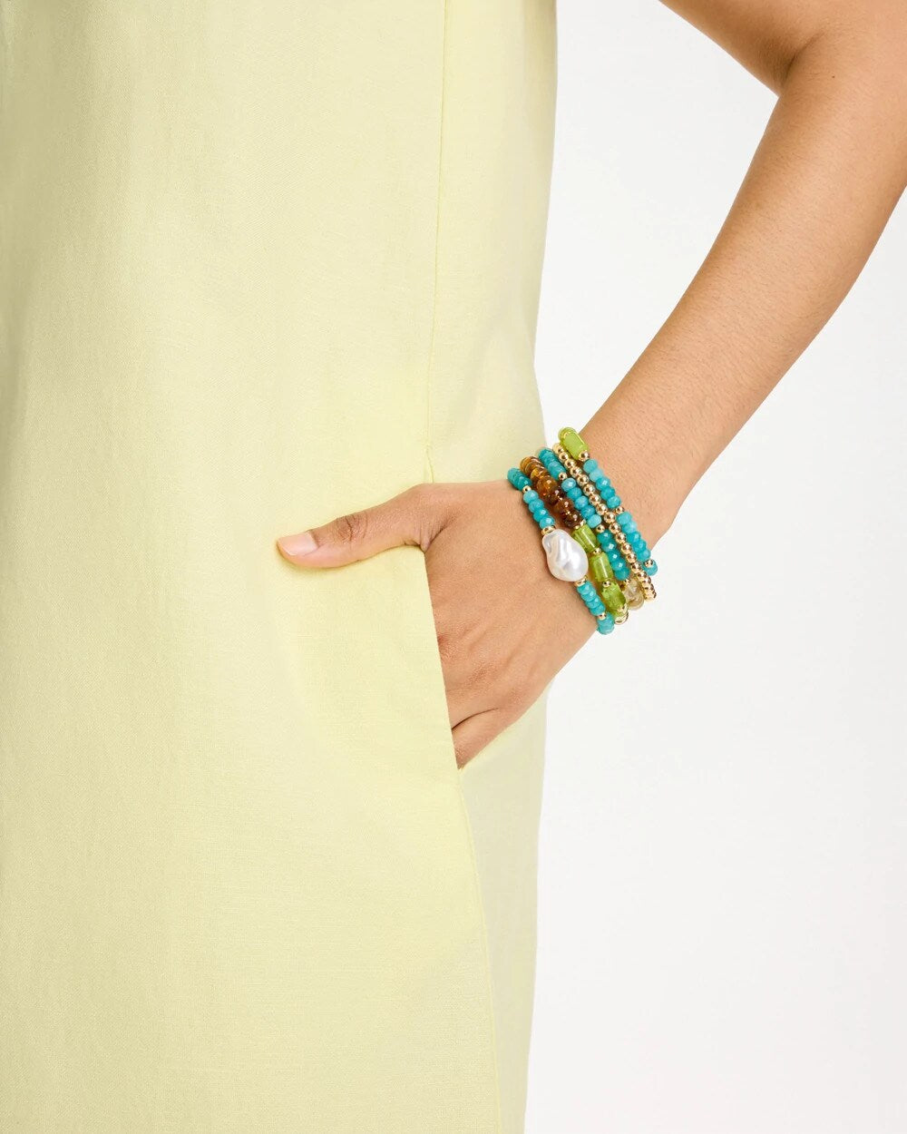 Multi-Colored Stretch Set of Five Beaded Bracelets Multi - Chico's