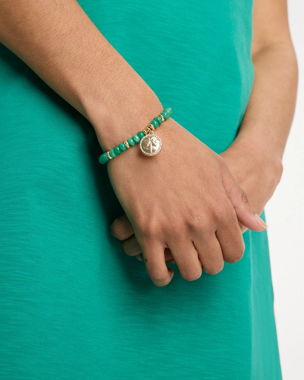 Genuine Jade Charm Stretch Bracelet Green - Chico's