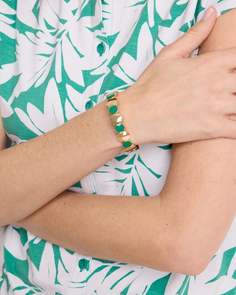 Green Goldtone Glam Stretch Bracelet Green - Chico's