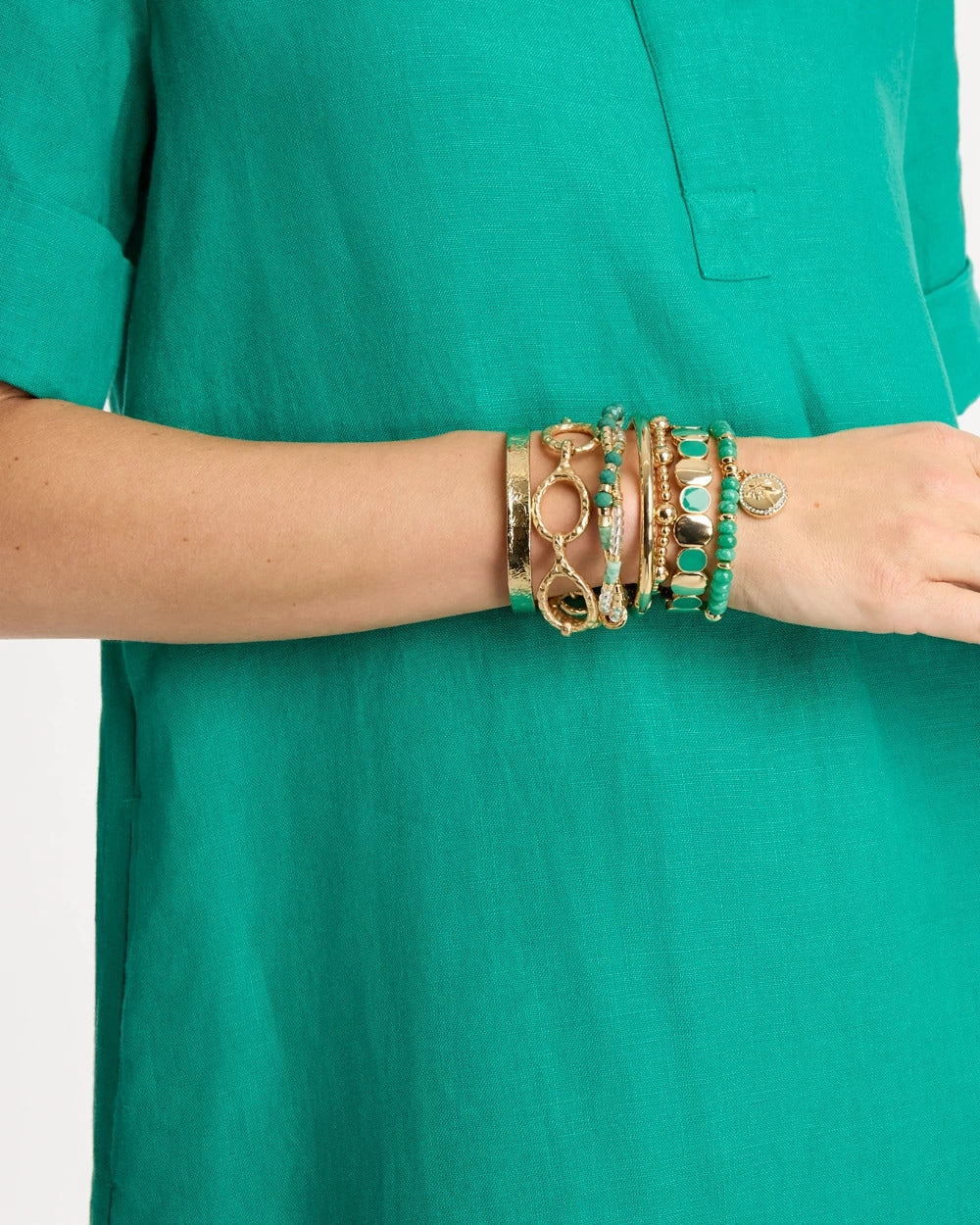 Green Goldtone Glam Stretch Bracelet Green - Chico's