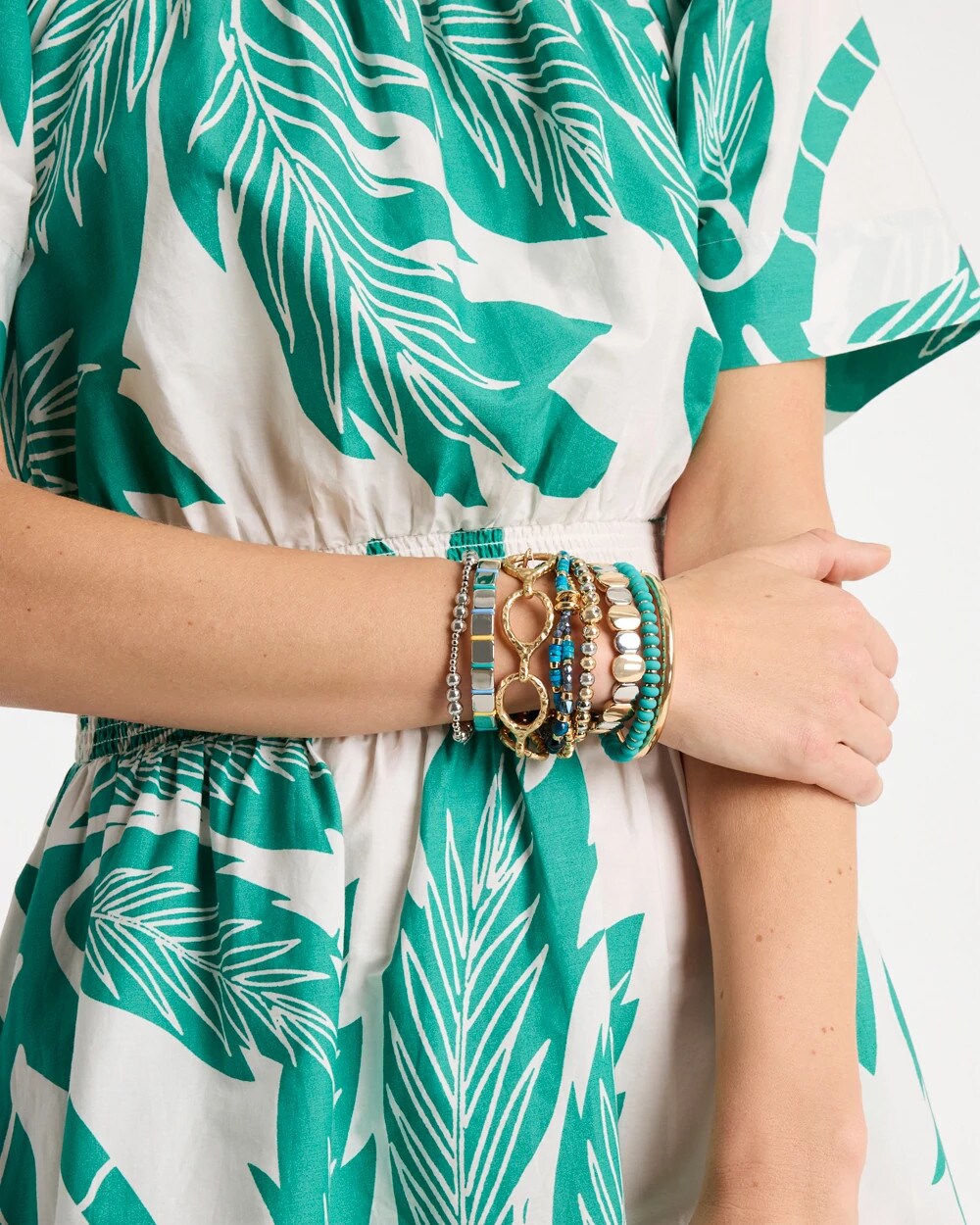 Mixed Metal Beaded Stretch Bracelet Mixed Metals - Chico's