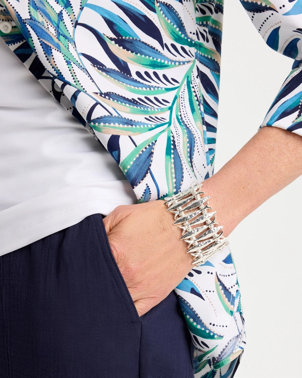 Silvertone Fish Stretch Bracelet Silver - Chico's